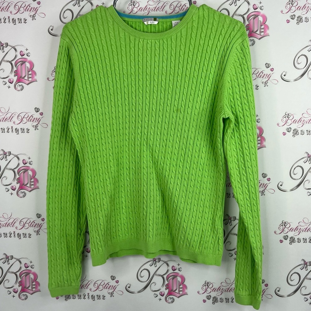 Izod sweater crewneck knit Bright Green Crew Neck Sweater